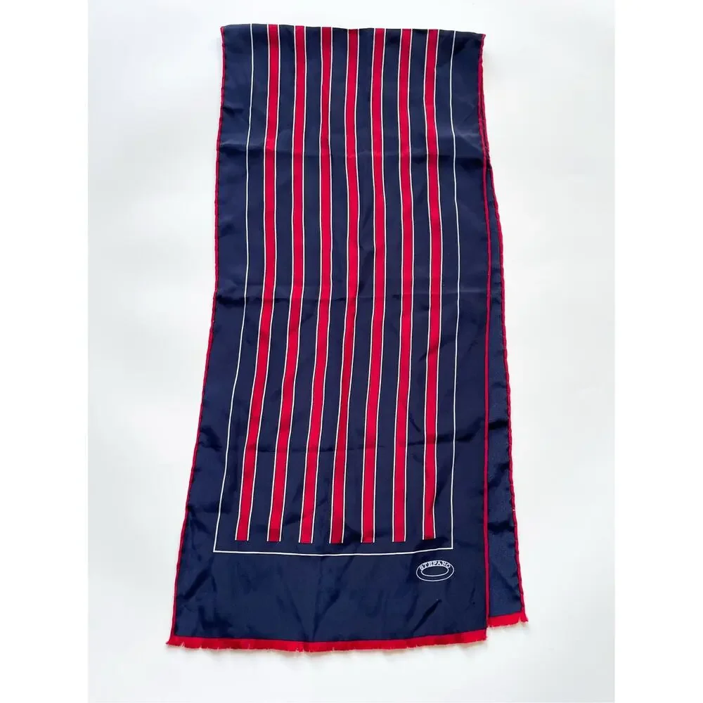 Vintage Stefano Navy Blue and Red Oblong Silk Scarf